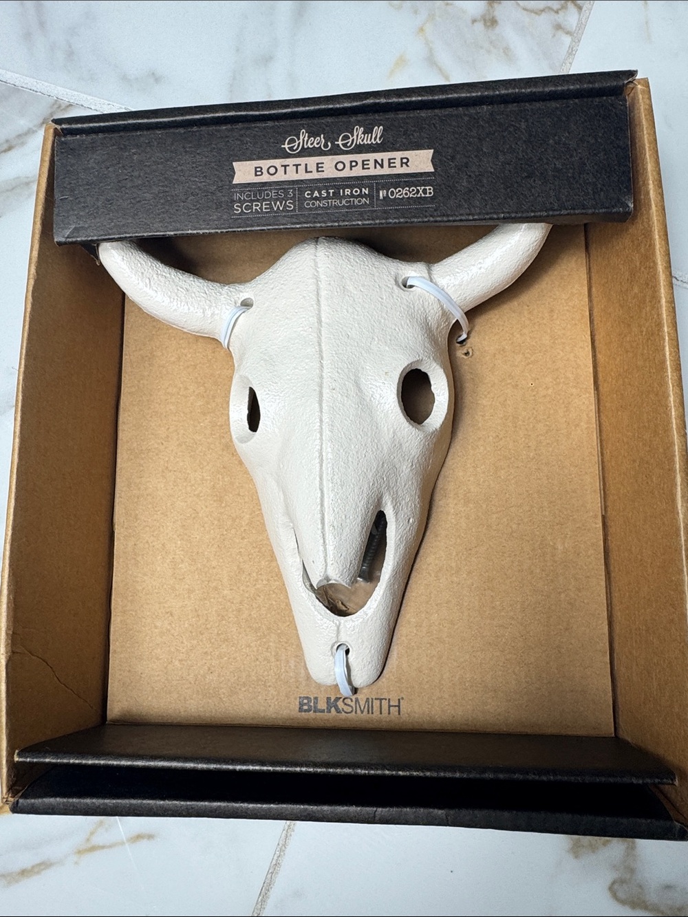 SMITH Cream Steel Bull Skull Wall Bottle Opener